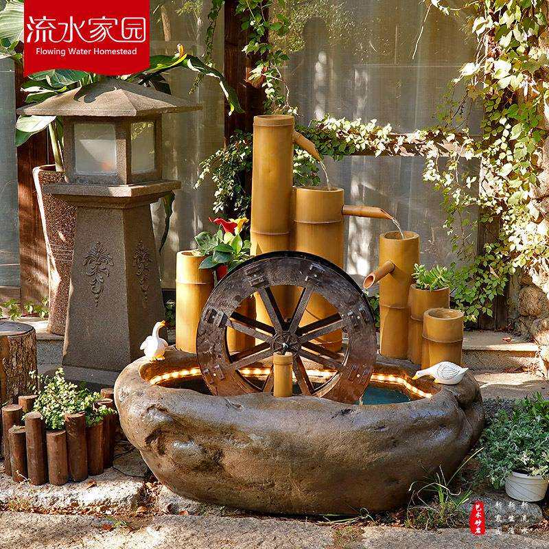 水车流水摆件风水轮流转庭院花园布置景观阳台室内户外养鱼池造景