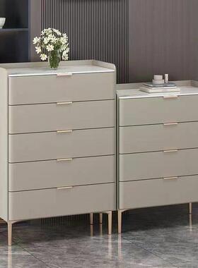 全实木斗柜六七八九斗岩板现代简约客厅收纳柜整装轻奢皮质收纳柜