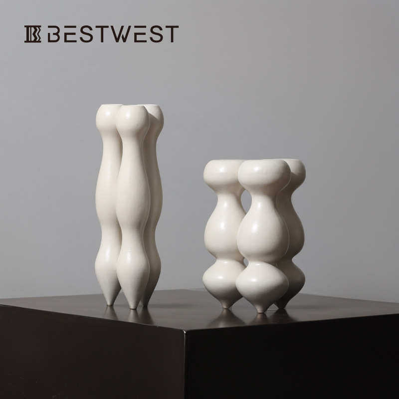 Best west 密蓝色不规则法式陶瓷花瓶摆件 轻奢家居高档艺术花器