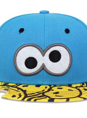 Baseball Cap Cartoon Big Eyes Cookie Bite Blue Snapback Hat