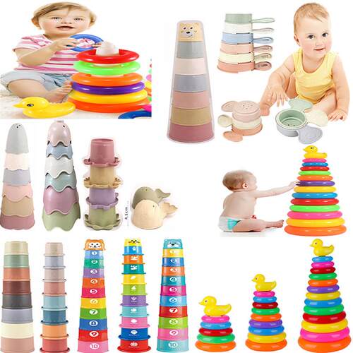 Children Puzzle Pyramid Tower Cup Stacking Duck Toys Baby Mo