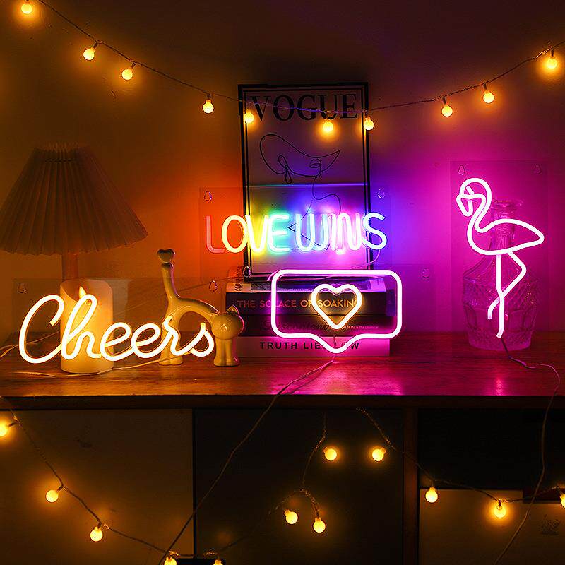 跨境新款LED 火烈鸟霓虹灯造型灯小夜灯创意卧室酒吧装饰灯厂家