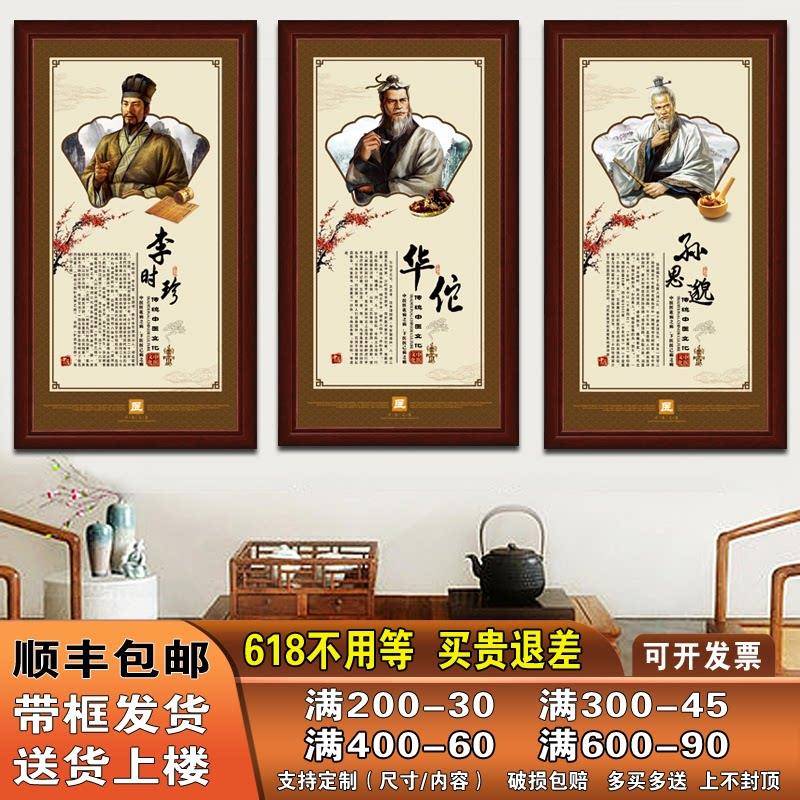 中医馆养生装饰挂画古代十大神医四大名医华佗扁鹊画像相诊所墙壁