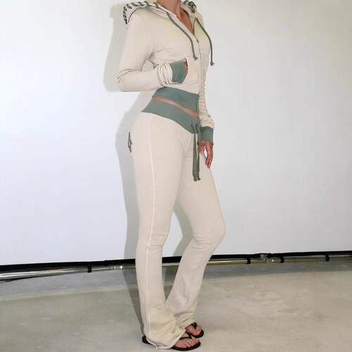 Short style hooded sweatshirt jacket, top, pants set