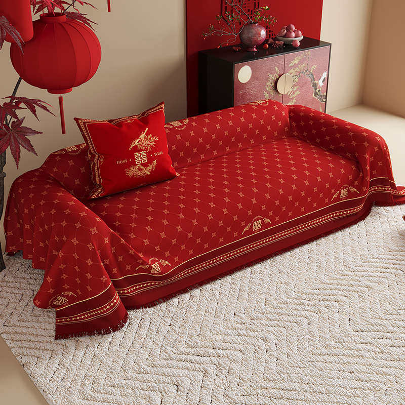 新中式结婚红色喜庆沙发巾一整张全盖沙发盖布沙发套罩2025年新款