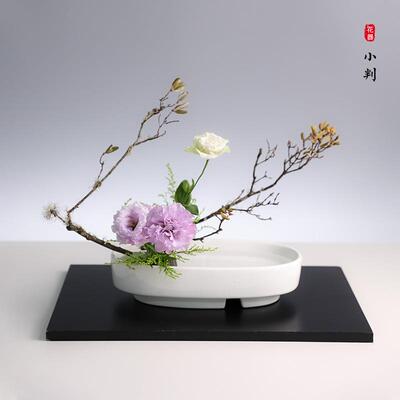 日式原小流剑山插花器瓷皿陶花花瓶花器花盘盆客FCX厅摆件水培养