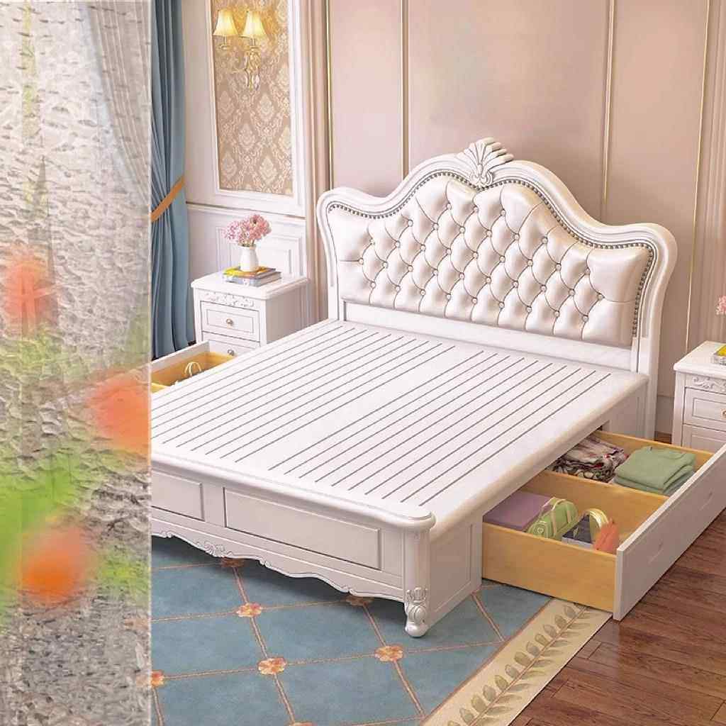 美式白色实木床主卧欧式1.8米软包公主床1.5米双人床现代简约婚床