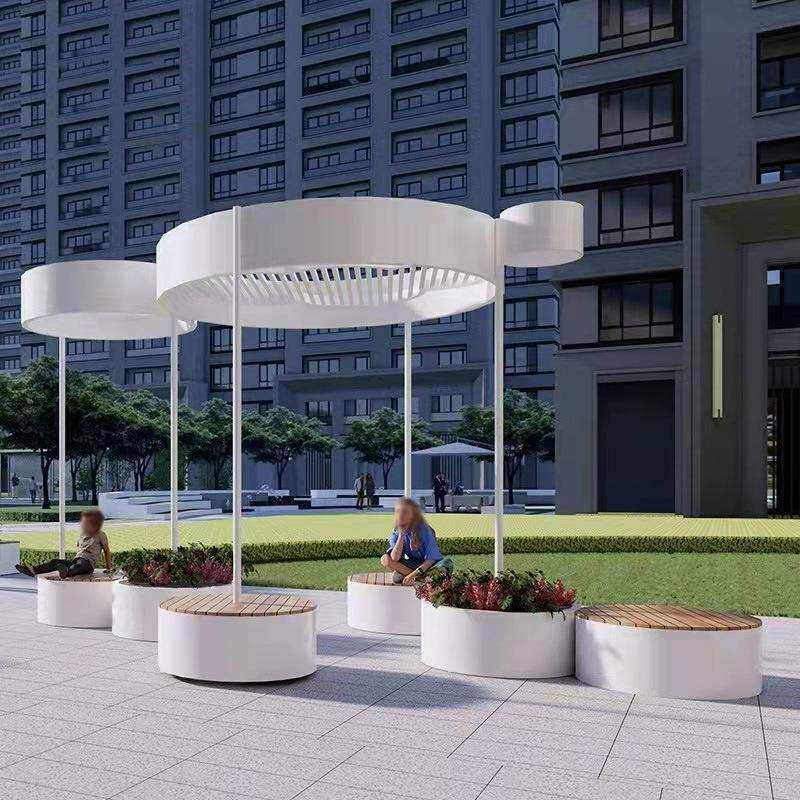 玻璃钢休闲椅户外花盆座椅组合广场等候凉亭创意花箱异形坐凳美陈