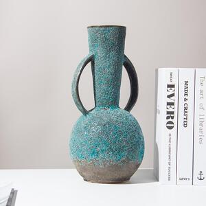 乐梦复古花器蓝色双耳鲜花花瓶特色家居摆件装饰品大号花插青花瓷
