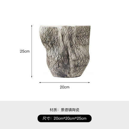 宿软样板间陶瓷黑白素描现代简约线条民装创意花瓶插花客厅酒店