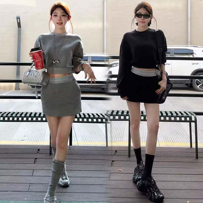 香港代购休闲运动套装裙女春季新款宽松显瘦卫衣半身短裙两件套潮