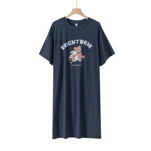 莫代尔睡裙女士夏季 甜美连衣裙 薄款 卡通字母圆领中长款