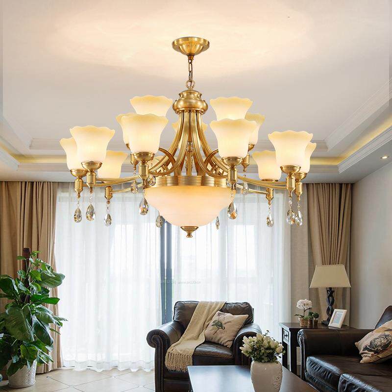 欧式吊灯客厅灯别墅奢华大气复式楼双层楼梯大吊灯水晶全铜灯具