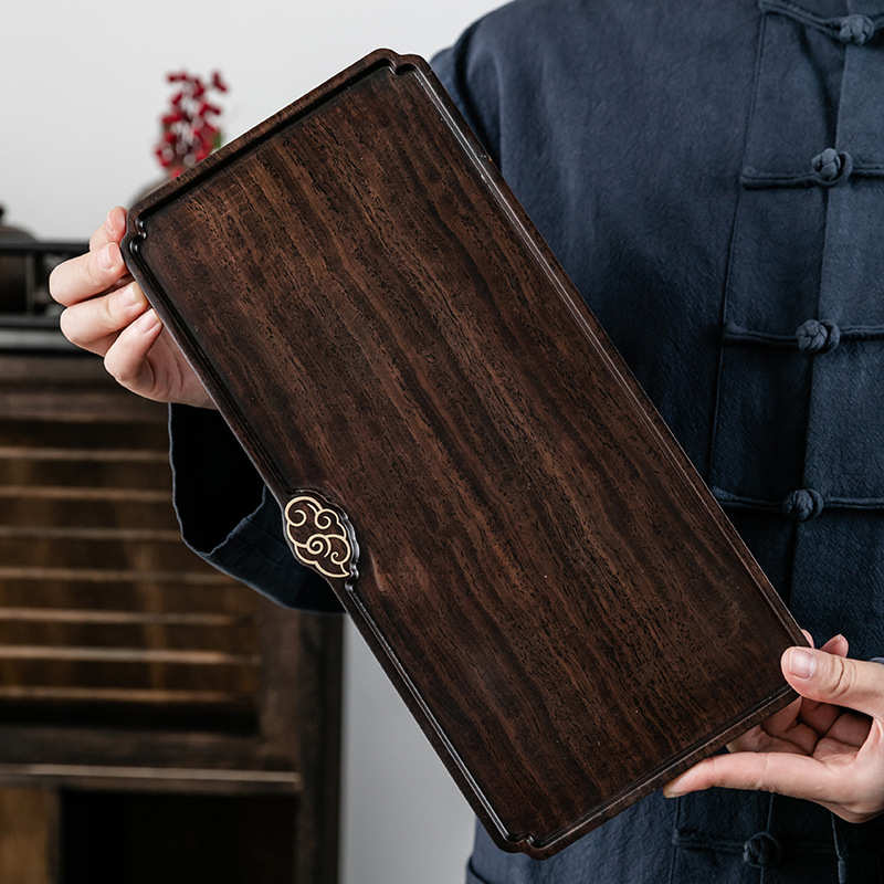 泡简约壶茶托茶实木家用整块茶具日式干台茶盘托盘承黑檀木迷你盘