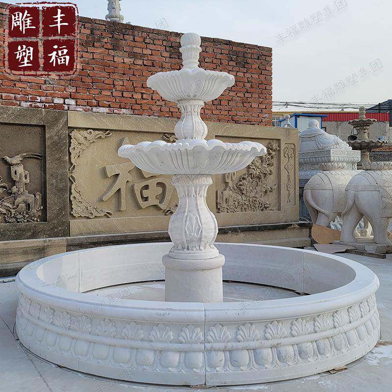 供应汉白玉流水喷泉 别墅酒店装饰大理石喷泉雕塑 小型石材喷泉