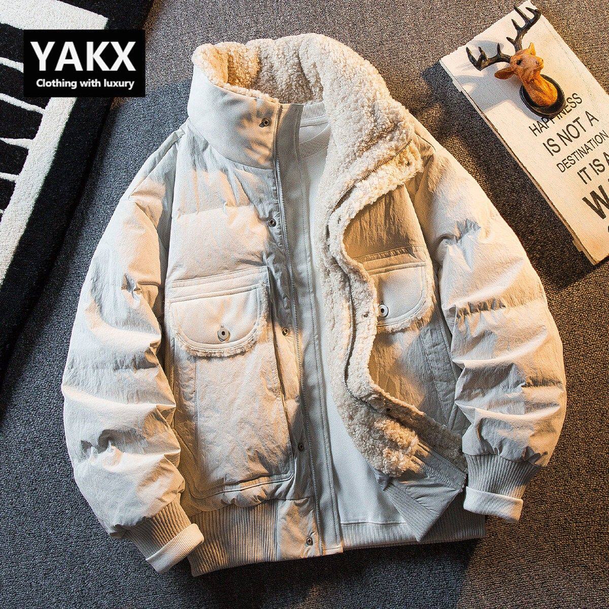 重磅加厚羊羔绒拼接羽绒服男士冬季2026新款爆款立领冬装外套男款