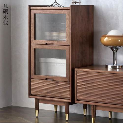 北美黑胡桃木实木电视柜边柜北欧客厅立柜沙发侧边柜储物抽屉斗柜