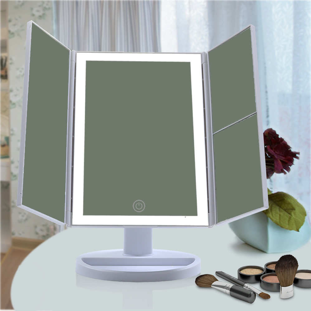 带折叠子化妆镜led光镜便携可调光梳妆台 折叠补三面灯化妆镜