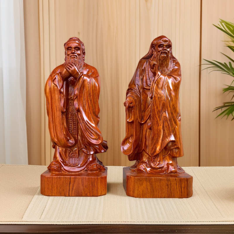 孔子实木雕刻摆件花梨木孔圣人夫子老子雕塑历史人物像校庆纪念品