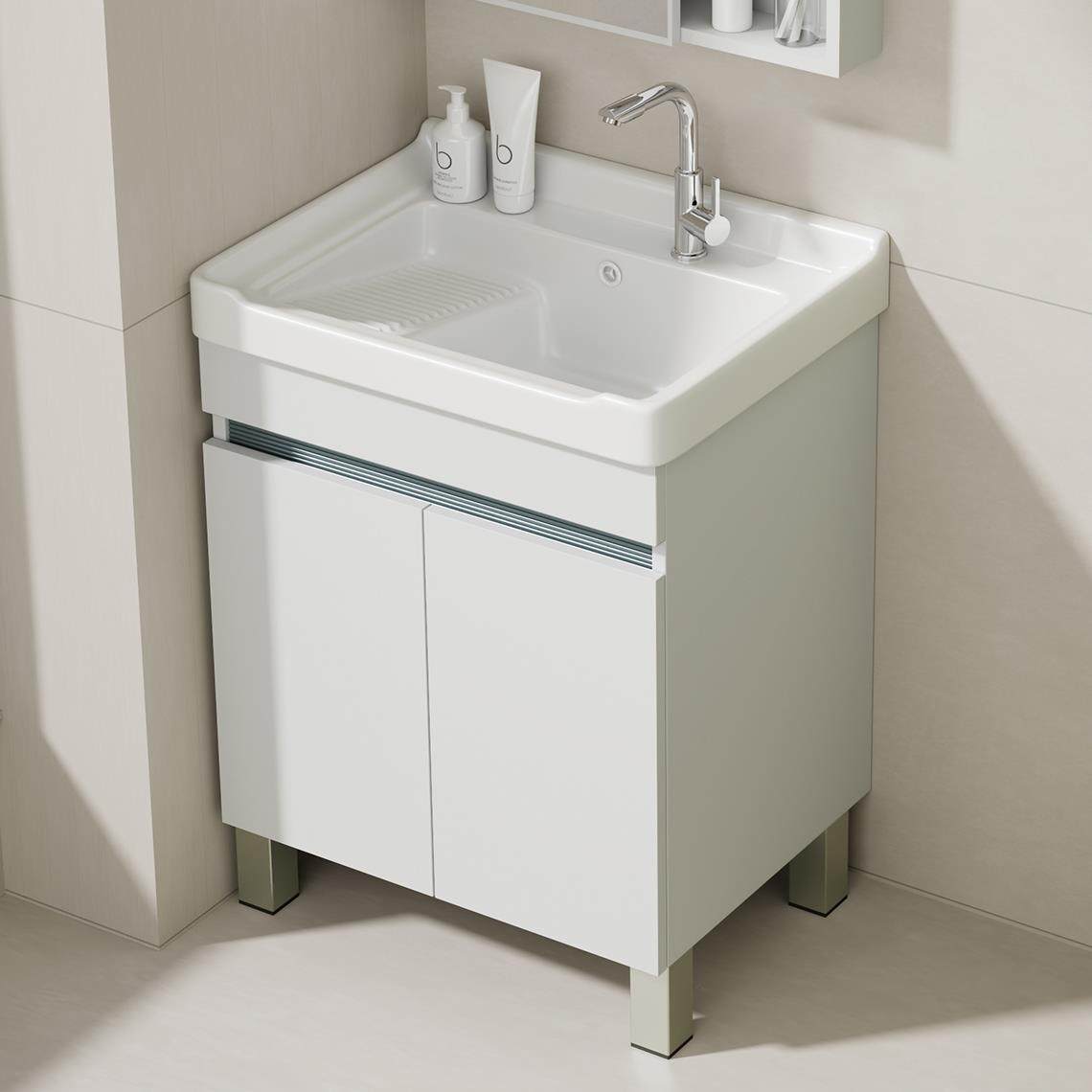 浴室柜落地式组合柜带搓衣板陶瓷一体洗衣柜阳台洗衣盆加深洗手盆