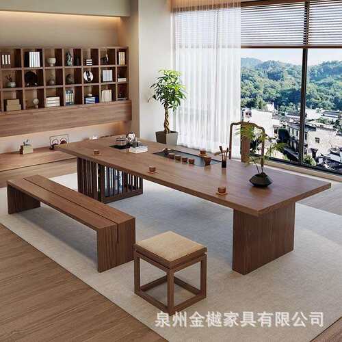 现代简约实木茶桌组合家用简约现代长桌复古原木洽谈接待泡茶台