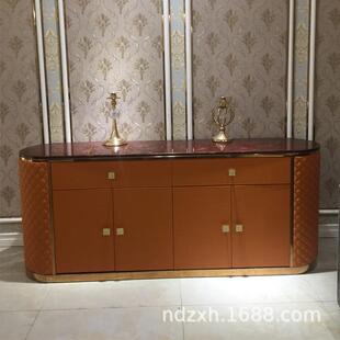 后现代贴皮餐边柜客厅双门带抽屉储物柜大理石边柜备餐桌轻奢现代