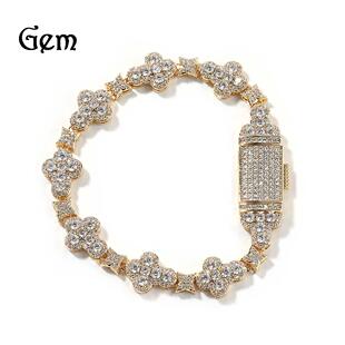 10mm Moissanite Clover Bracelet S925 Silver Iced Out For