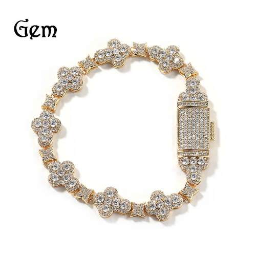 10mm Moissanite Clover Bracelet S925 Silver Iced Out For