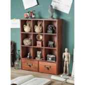 覆古实木小柜壁挂收纳架格纹壁挂茶杯展示架家居装 饰壁挂