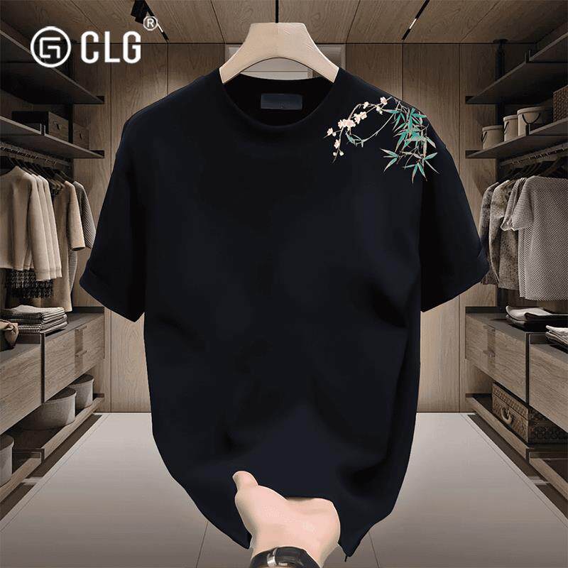 香港CLG潮牌美式重磅轻奢短袖T恤男士宽松新款情侣装纯棉半袖T恤
