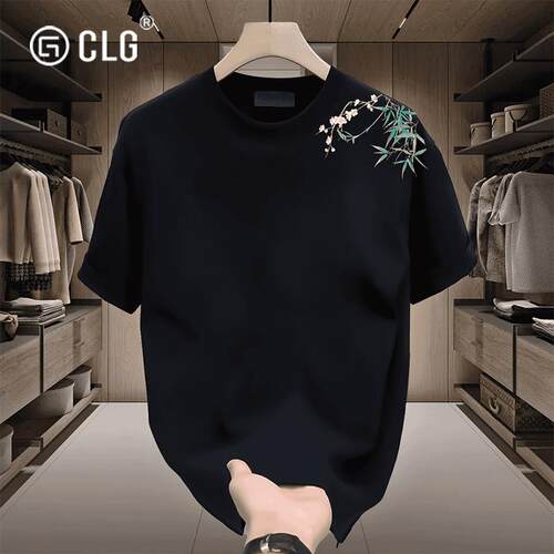 香港CLG潮牌美式重磅轻奢短袖T恤男士宽松新款情侣装纯棉半袖T恤