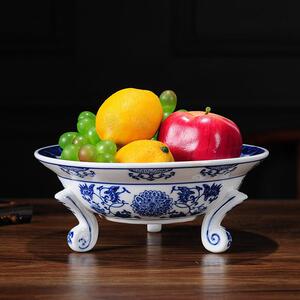中国风青花瓷陶瓷果盘水果糖果干果盘客厅餐馆菜盘中式装饰品摆件