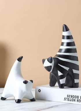 现代简约黑白异形抽象小猫陶瓷饰品软装饰饰品创意陶瓷样板房