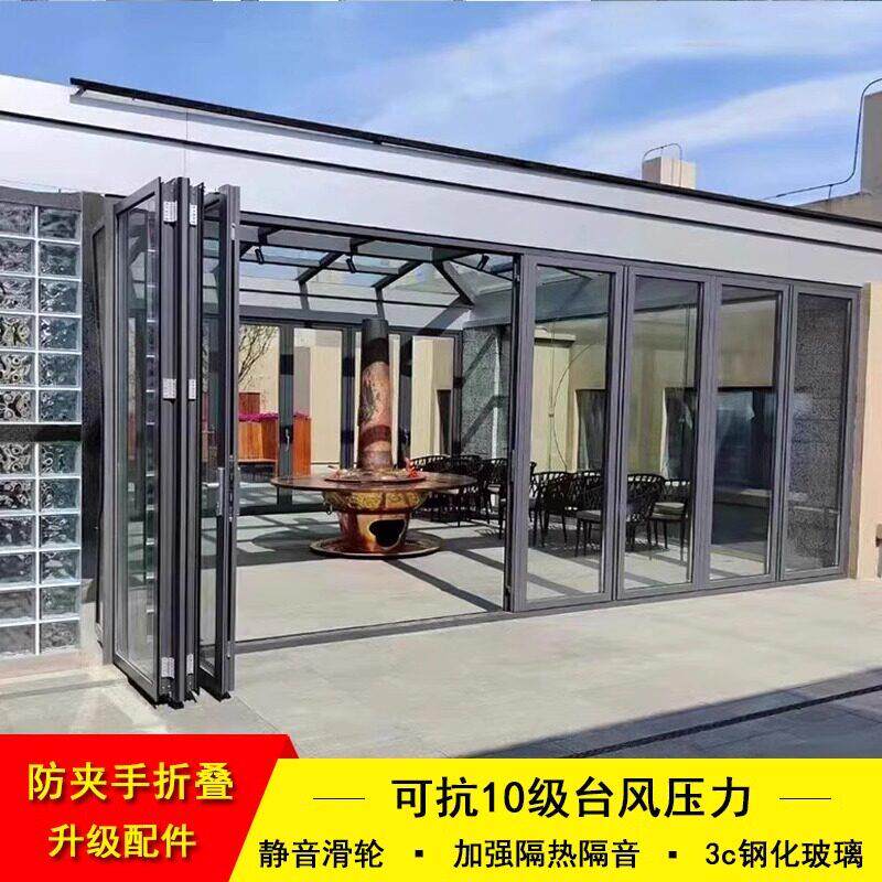 折叠门铝合金隔断门洗车店玻璃拉门重型商铺门店阳台无地轨折叠门