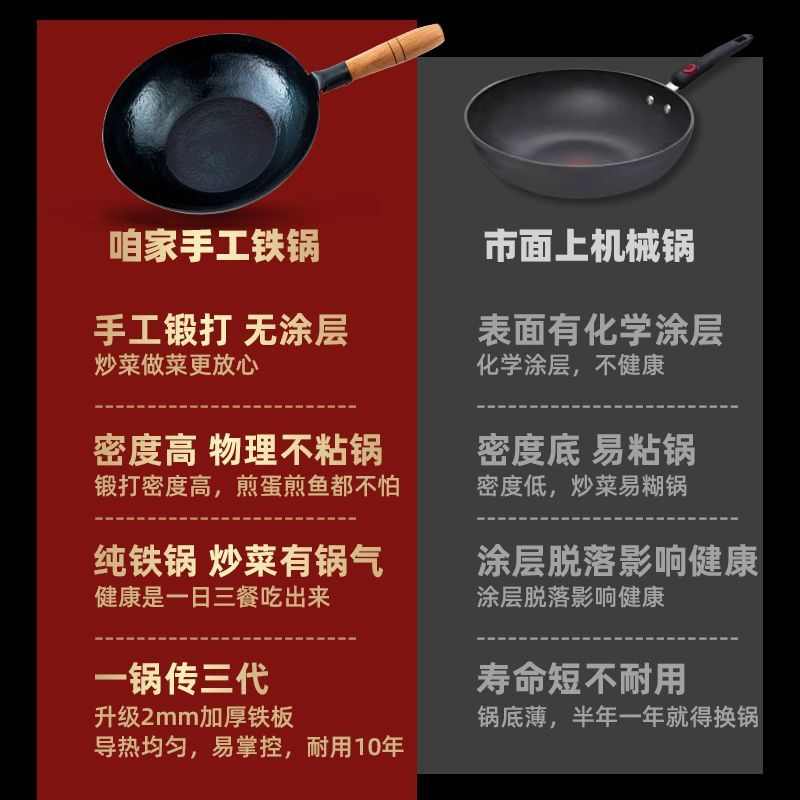 章丘纯手工锻打小铁锅老式迷你铁锅家用煎蛋无涂层不粘圆底小炒锅