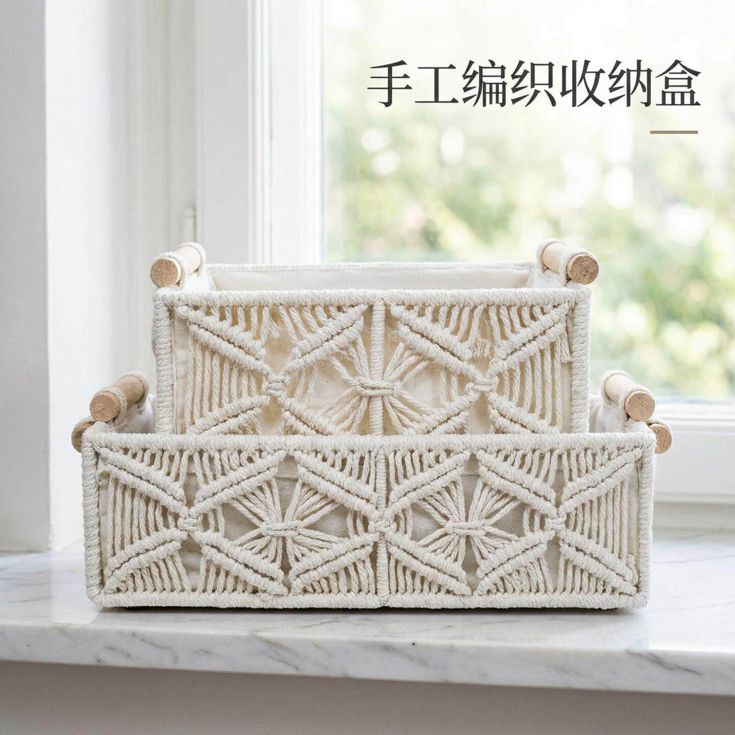 手工编织收纳盒桌面收纳盒杂物收纳筐套装置物筐套装模型收纳家用
