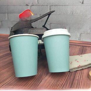 一次性纸杯咖啡杯奶茶杯带盖外卖包装杯豆浆杯定制100套400ml