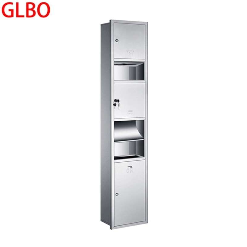 GLBO304不锈钢三合一干手器擦手纸箱垃圾桶抽纸盒暗装嵌入墙式干