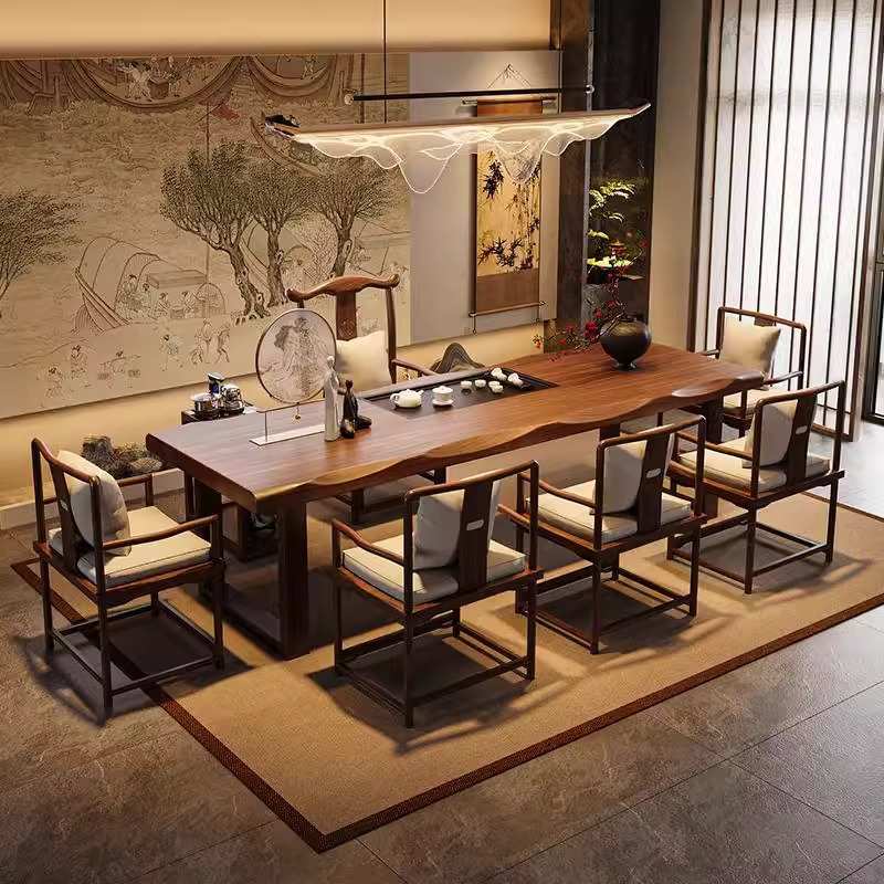 现代简约实木茶桌茶盘一体泡茶桌椅组合新中式轻奢家用茶台大板桌