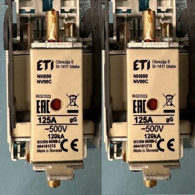 ETI熔断器 NH000 NV00C 125A 500V 35A 40A 50A 63A 80A 100A