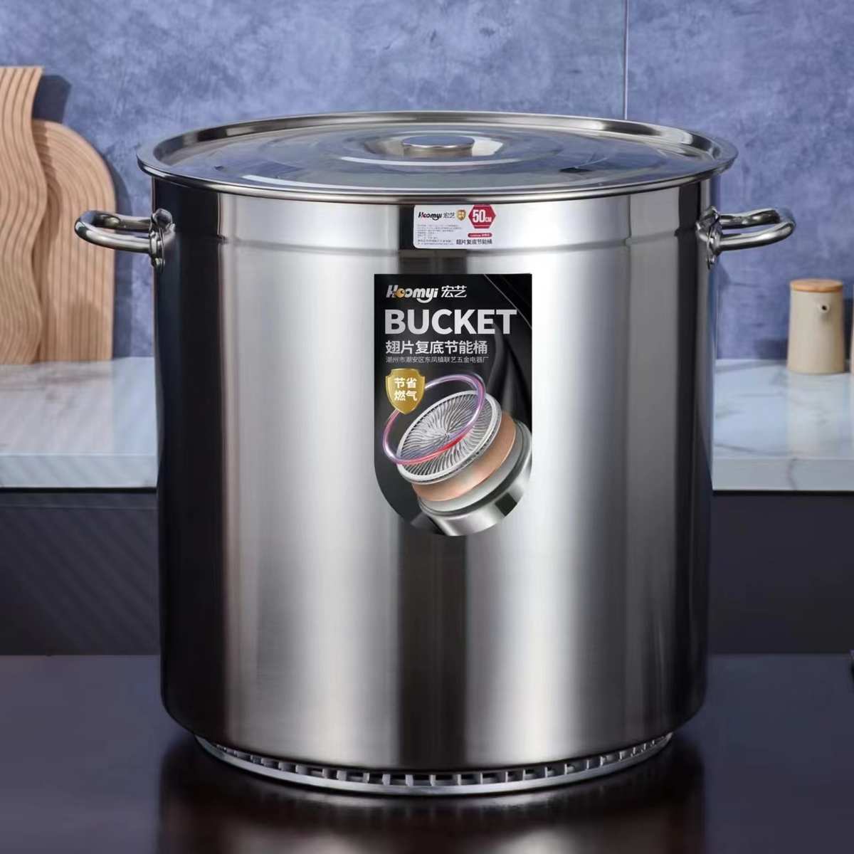 商用不锈钢翅片桶 加厚带盖食堂多用汤桶大容量节能桶复合底汤锅