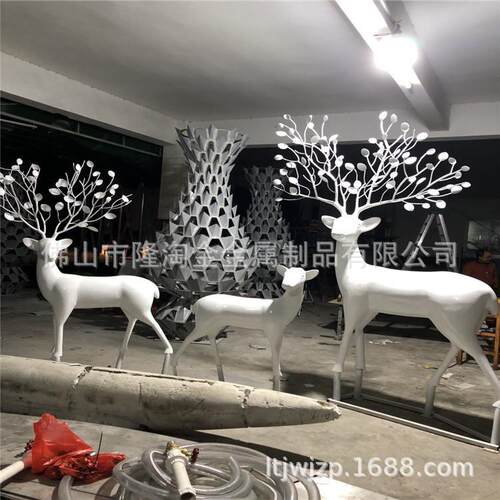 售楼部不锈钢梅花鹿雕塑小品园林景观装饰不锈钢仿真动物雕塑图片
