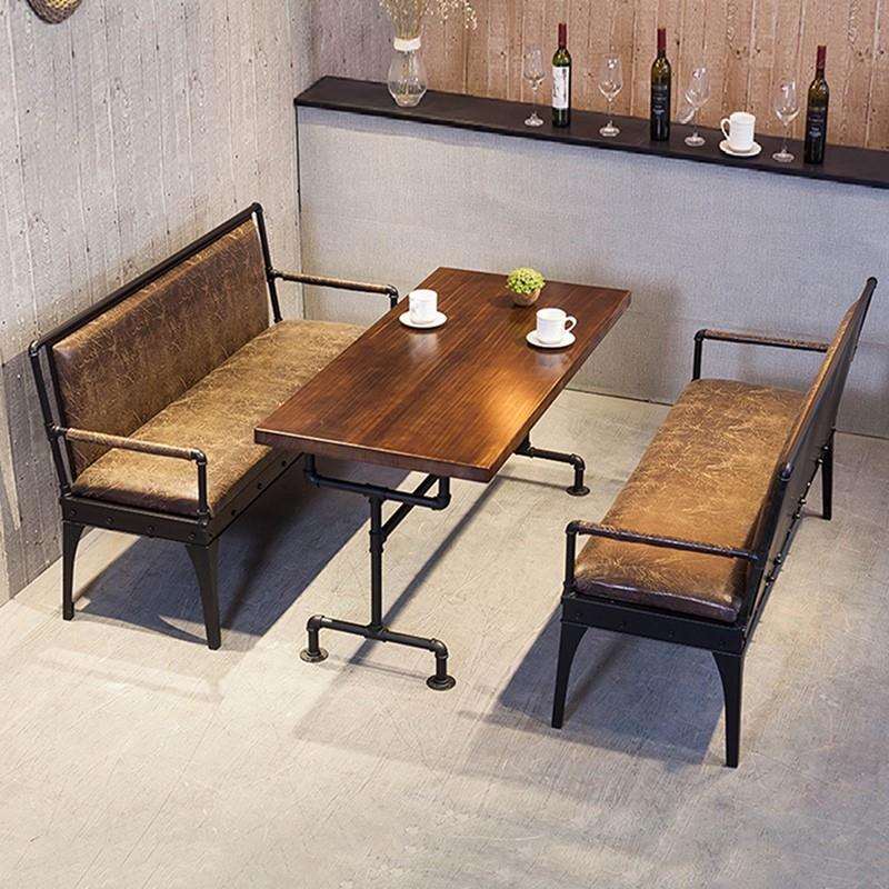 美式主题餐厅多人卡座餐桌椅组合 loft实木餐台主题餐厅餐吧沙发