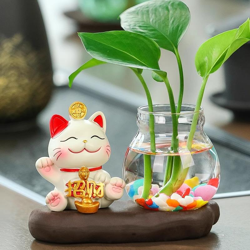 招财猫家居客厅装饰品办公桌面工位摆件水培花瓶水养器皿花盆摆设