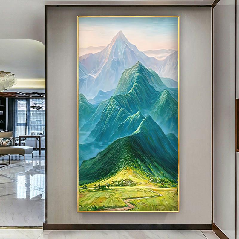 青山图靠山图西墙玄关挂画 画山水画 画聚宝盆装饰画 画寓意好的
