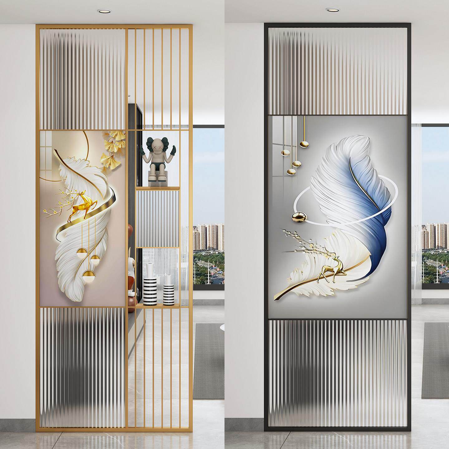 新现代铁艺不锈钢玻璃屏风隔断客厅入户门玄关轻奢2025新款铝合金