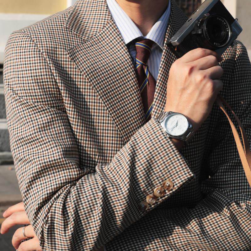 覆古意式小格子时尚修身西服雅痞绅士潮男时尚欧美风格纹西装外套