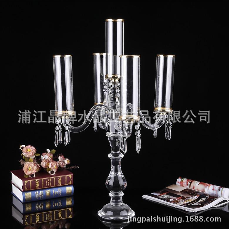 创意欧式奢华家居婚庆婚礼金色圆筒道具水晶蜡烛台酒店新款烛台