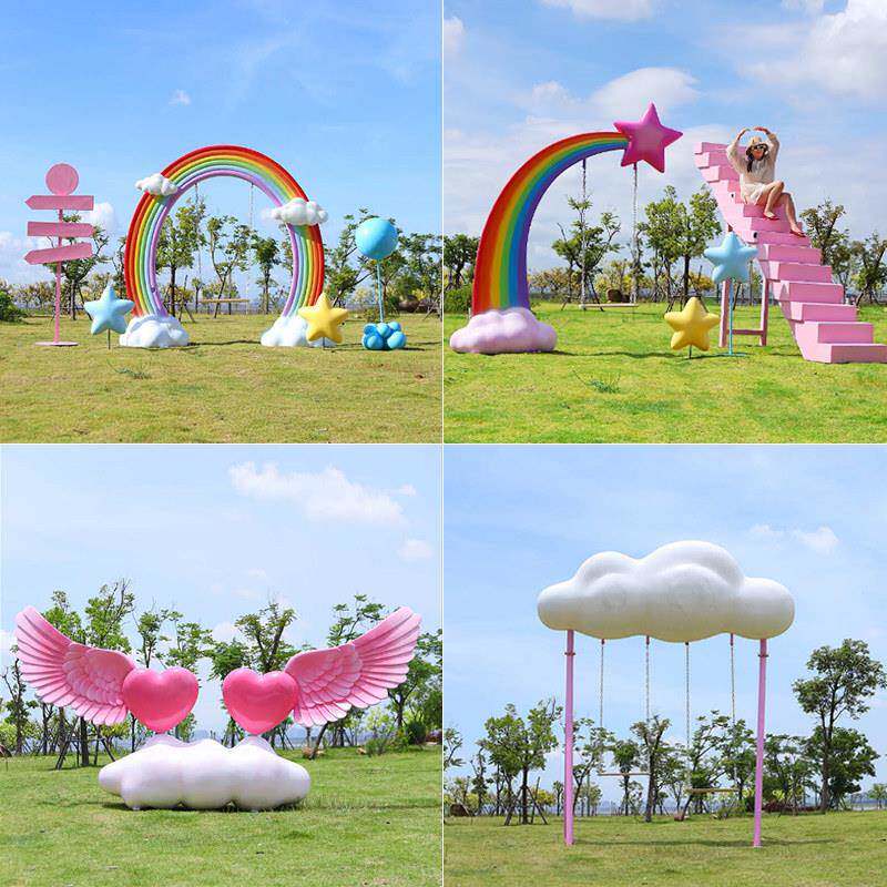 网红云朵秋千天梯相框打卡摆件雕塑风景区草坪商场装饰营地户外造