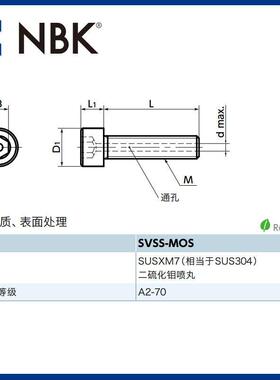 NBK SVSS-MOS二硫化钼喷丸内六角圆柱头螺栓 通孔型 防粘连防烧结